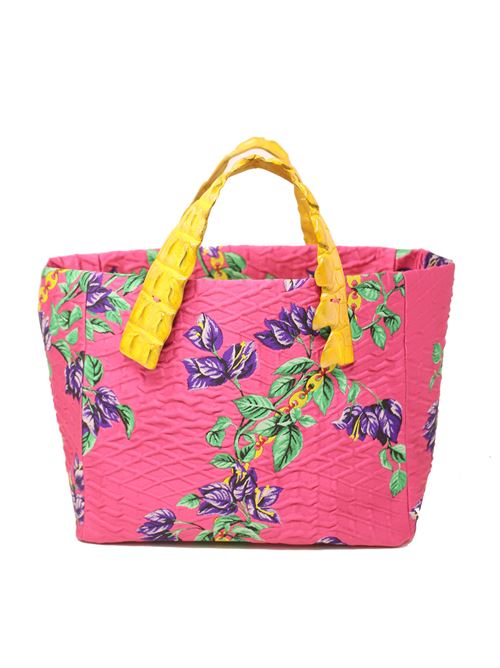 borsa con bouganvillea e manici in coccodrillo Laboratorio Capri | GRETARIVFUCSIAGIALLO
